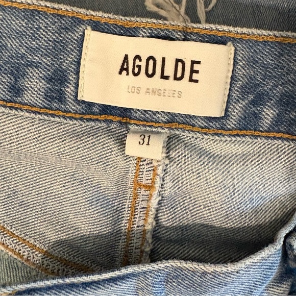 Agolde Criss Cross Buttonfly Distressed Denim Skirt Size 30 - Picture 12 of 12